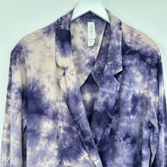 Amadi Anthropologie Blazer Jacket Medium‎ Purple Tie Dye Double Breasted Pockets - Picture 5 of 15